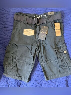 RAW X Jeans Olive Cargo Shorts Size 14 Big Boys NWT Belted